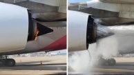 AIRBUS A380’NİN MOTORU ALEV ALDI (VİDEO)