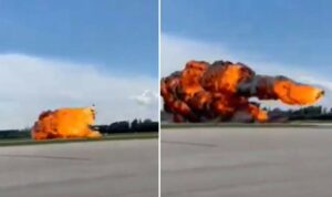 DÜŞEN UÇAK ALEV TOPUNA DÖNDÜ (VİDEO)