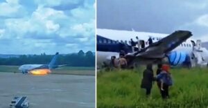 ALEV ALAN UÇAKTA TAHLİYE PANİĞİ (VİDEO)