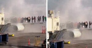 YANAN UÇAĞIN KANADINA ÇIKTILAR (VİDEO)