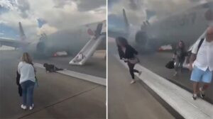 YANAN UÇAKTA KORKULU ANLAR (VİDEO)