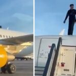 YOLCU UÇAĞIN ÜZERİNE ÇIKTI (VİDEO)